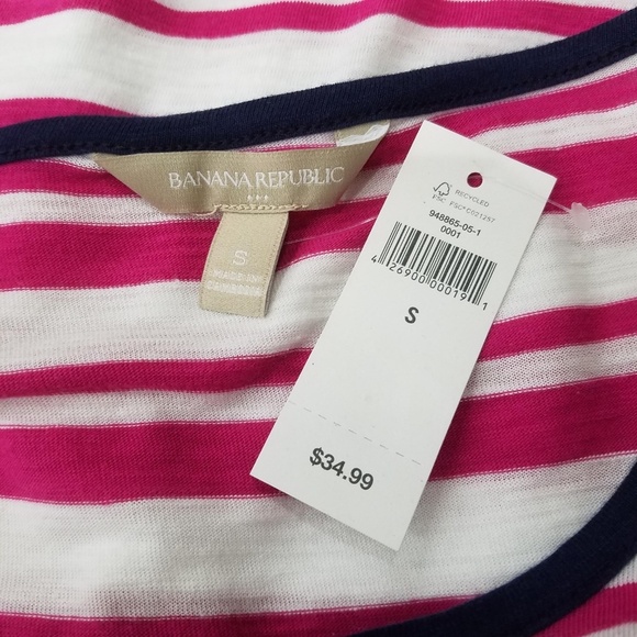 Banana Republic Pink & White Roll Tab Long Sleeve Striped Scoop Neck Relaxed Top - Picture 4 of 6